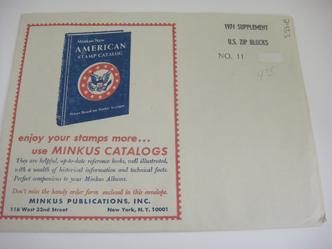 Minkus 1974 US Zip Blocks Stamp Album Supplement 11 NOS