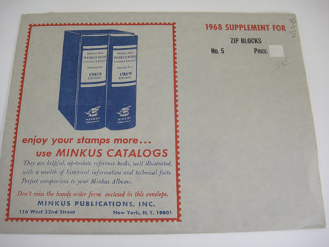 Minkus 1968 US Zip Blocks Stamp Album Supplement 5 NOS
