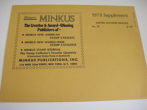 Minkus 1978 UN Singles Stamp Album Supplement 23 United Nations