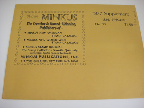 Minkus 1977 UN Singles Stamp Album Supplement 22 United Nations NOS