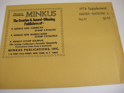 Minkus 1974 UN Singles Stamp Album Supplement 19 United Nations NOS