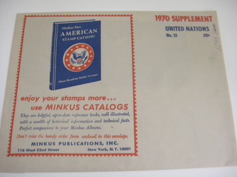 Minkus 1970 UN Singles Stamp Album Supplement 15 United Nations NOS
