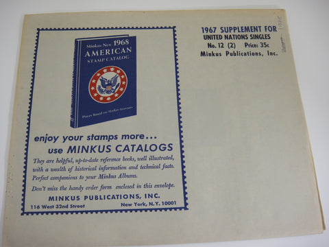 Minkus 1967 UN Singles Stamp Album Supplement 12 United Nations NOS