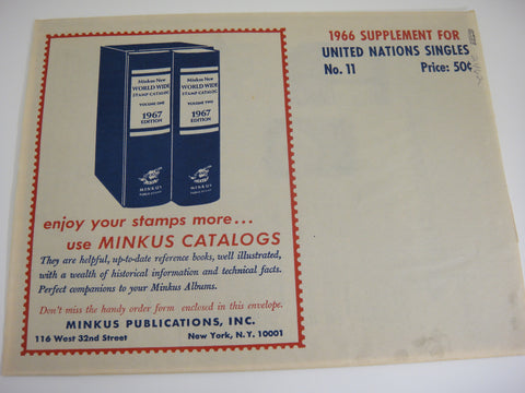 Minkus 1966 UN Singles Stamp Album Supplement 11 United Nations