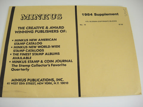 Minkus 1984 United States Slogan Blocks Stamp Album Supplement 16 NOS