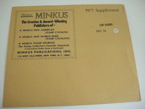 Minkus 1977 San Marino Stamp Album Supplement 16 NOS