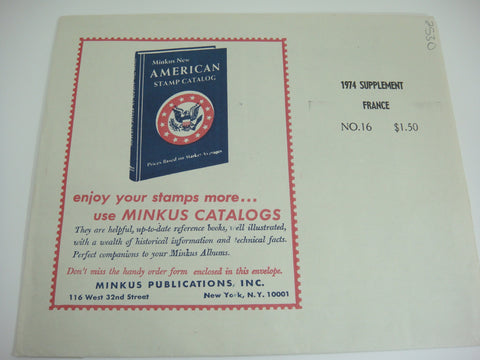 Minkus 1974 France Stamp Album Supplement 16 NOS