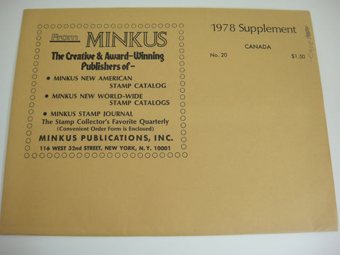 Minkus 1978 Canada Stamp Album Supplement 20 NOS