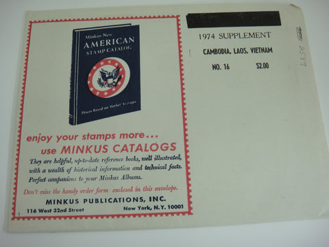 Minkus 1974 Cambodia Laos Vietnam Stamp Album Supplement 16 NOS