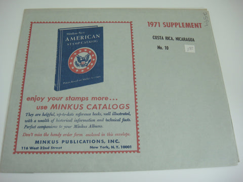 Minkus 1971 Costa Rica Nicaragua Stamp Album Supplement 10 NOS