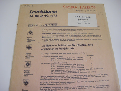 Lighthouse 1972 West Germany Hingeless Stamp Album Supplement N23ASF1972 NOS