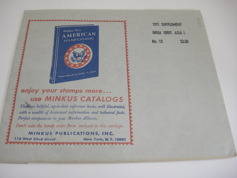 Minkus 1971 India Bhutan British Asia I Stamp Album Supplement 12 NOS