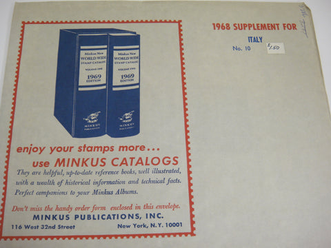 Minkus 1968 Italy Stamp Album Supplement 10 NOS