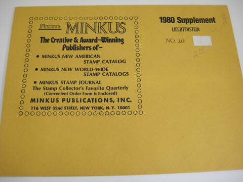 Minkus 1980 Liechtenstein Stamp Album Supplement 20 NOS