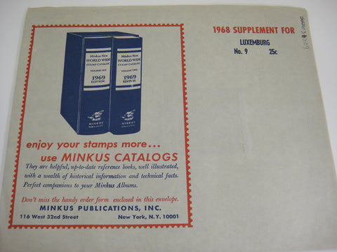 Minkus 1968 Luxembourg Stamp Album Supplement 9 NOS