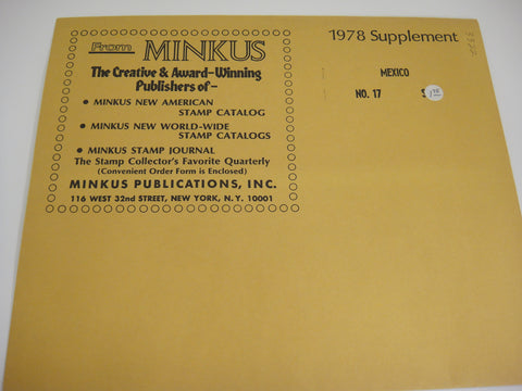 Minkus 1978 Mexico Stamp Album Supplement 17 MMX78 NOS
