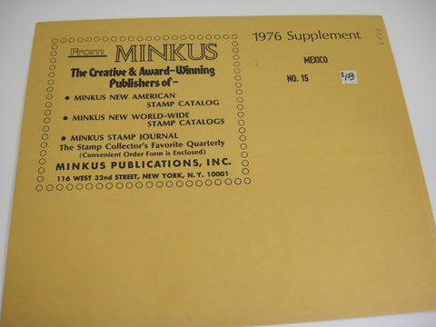 Minkus 1976 Mexico Stamp Album Supplement 15 MMX76 NOS