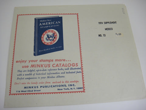 Minkus 1974 Mexico Stamp Album Supplement 13 MMX74 NOS