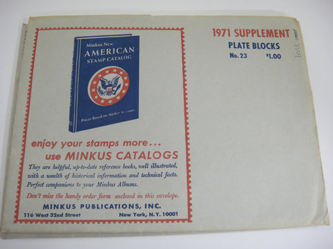 Minkus 1971 US Plate Blocks Stamp Album Supplement 23 United States NOS