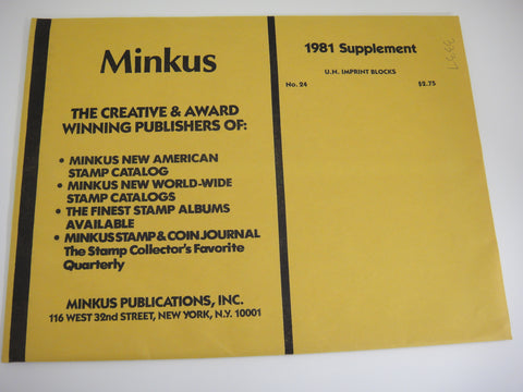 Minkus 1981 UN Imprint Blocks Stamp Album Supplement 24 United Nations NOS
