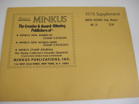 Minkus 1978 United Nations Imprint Blocks Stamp Supplement 21 NOS
