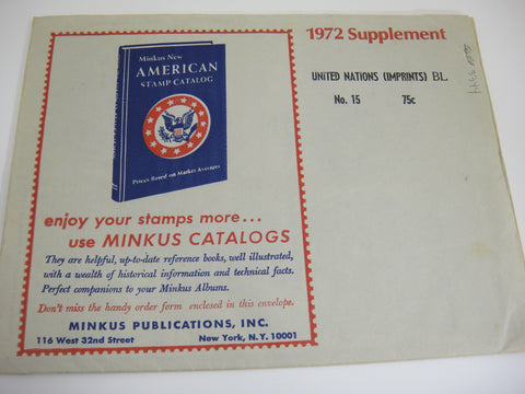 Minkus 1972 UN Imprint Blocks Stamp Album Supplement 15 United Nations NOS