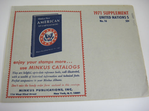 Minkus 1971 Singles Stamp Album Supplement 16 United Nations NOS