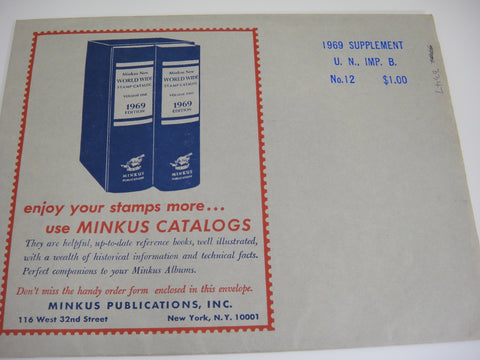 Minkus 1969 UN Imprint Blocks Stamp Album Supplement 12 United Nations NOS
