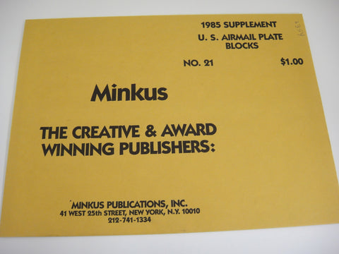Minkus 1985 US Airmail Plate Blocks Stamp Supplement 21 United States NOS