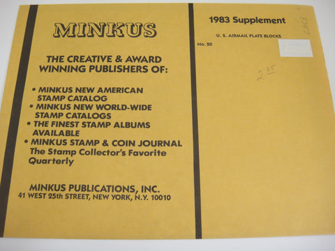 Minkus 1983 US Airmail Plate Blocks Stamp Supplement 20 United States NOS