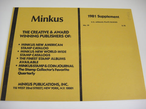Minkus 1981 US Airmail Plate Blocks Stamp Supplement 19 United States NOS