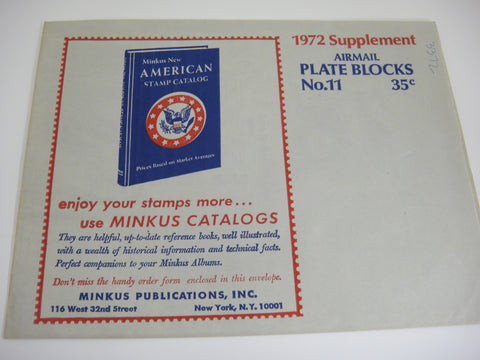 Minkus 1972 US Airmail Plate Blocks Stamp Supplement 11 United States NOS