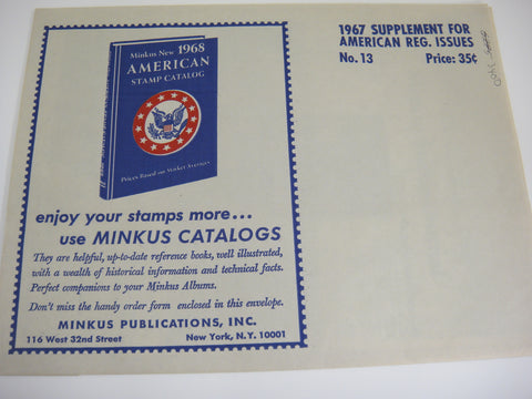 Minkus 1967 American Regular Issues Stamp Album Supplement 13 NOS