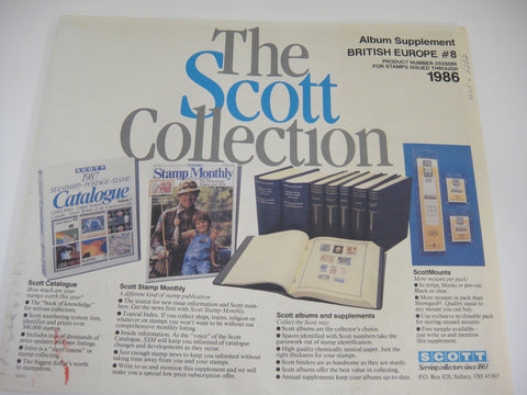 Scott 1986 British Europe Specialty Stamp Album Supplement 8 203S086 NOS