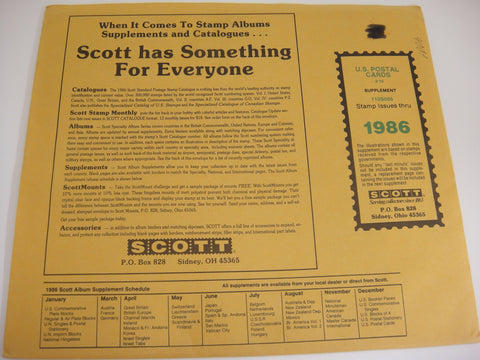 Scott 1986 Postal Cards Postcard Supplement 10 United States 1986 110S086