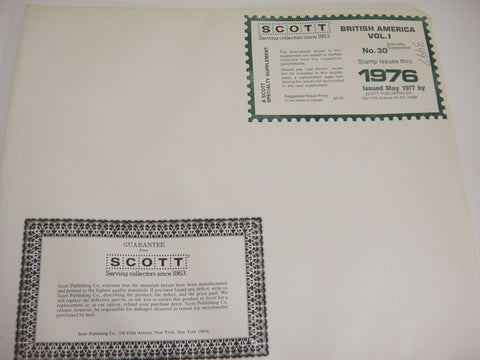 Scott 1976 British America Specialty Stamp Supplement 30 Volume I NOS