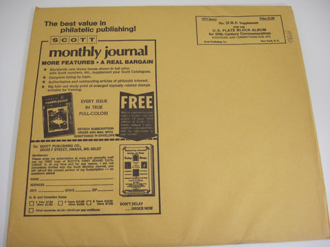 Scott 1972 Commemorative Plate Block Supplement 23 NOS