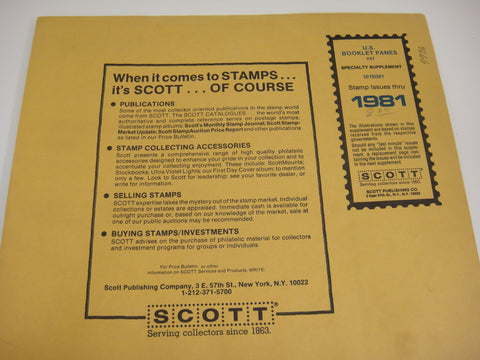 Scott 1981 US Booklet Panes Supplement 47 101S081 NOS