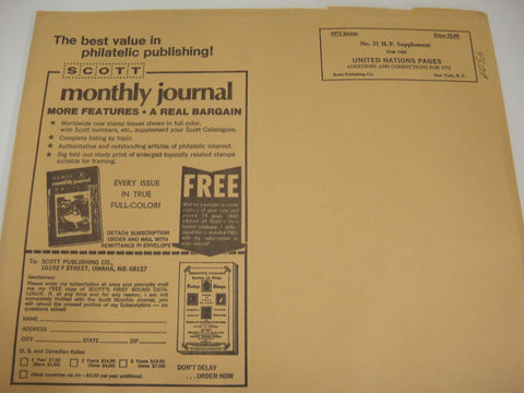 Scott 1972 UN Stamp Singles Supplement 21 United Nations NOS