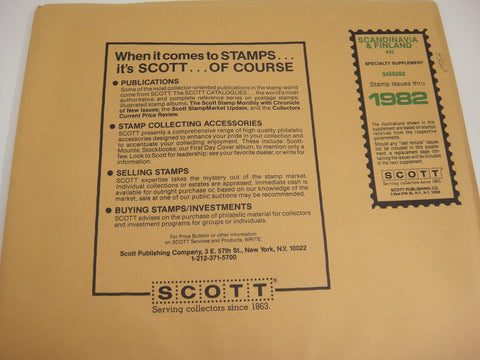 Scott 1982 Scandinavia & Finland Specialty Stamp Supplement 33 345S082 NOS