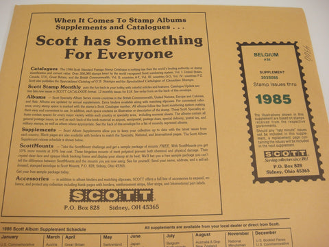 Scott 1985 Belgium Specialty Stamp Supplement 36 303S085 NOS