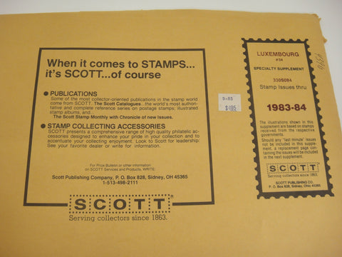 Scott 1983-1984 Luxembourg Specialty Stamp Supplement 34 330S084 NOS
