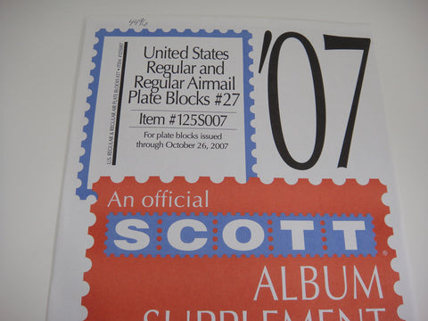Scott 2007 Regular & Regular Airmail Plate Blocks Supplement 27 United States 2007 125S007