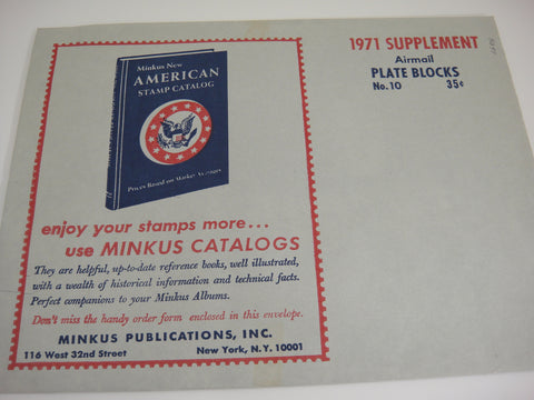 Minkus 1971 Airmail Plate Blocks Block Stamp Supplement #10 New Old Stock