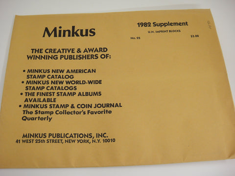Minkus United Nations 1982 Imprint Blocks Stamp Album Supplement #25 As Is NOS