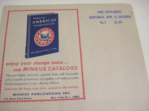 Minkus 1969 Guatemala Honduras El Salvador Stamp Album Supplement #7 NOS