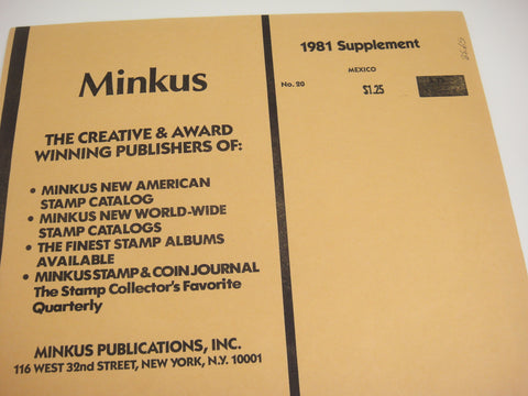 Minkus 1981 Mexico Stamp Album Supplement 20 New Old Stock