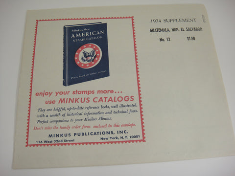 Minkus 1974 Guatemala Honduras El Salvador Stamp Album Supplement #12 NOS