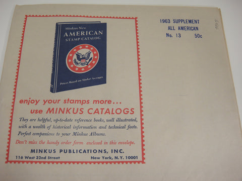 Minkus 1963 All American Stamp Album Supplement U.S. & U.N. No. 13 NOS