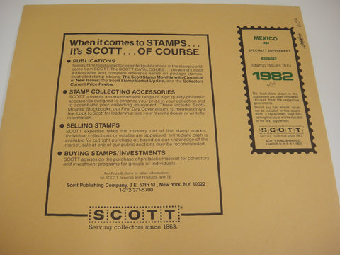 Scott 1982 Mexico Specialty Stamp Album Supplement 34 430S082 NOS